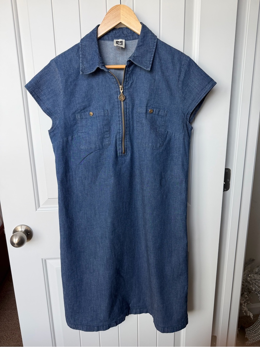 Anne Klein Indigo Denim Zip-Front Midi Dress